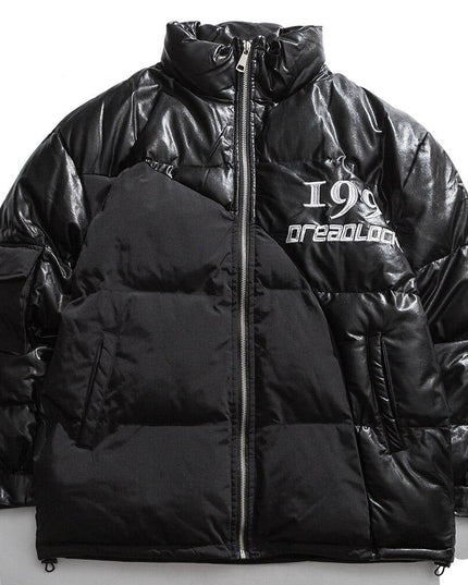 Parka Jacket Men Embroidery Patchwork Pocket Cotton Coat Winter Fashion High Street Cool Warm Cozy Zipper Outwear Black-0
