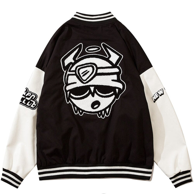 Varsity Jacket Men Furry Embroidery Patchwork Coats Couple Oversize Cozy Punk High Street Fashion Outwear Unisex Autumn-3