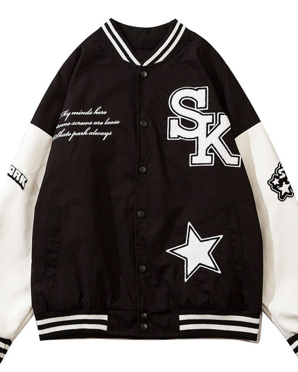 Varsity Jacket Men Furry Embroidery Patchwork Coats Couple Oversize Cozy Punk High Street Fashion Outwear Unisex Autumn-2