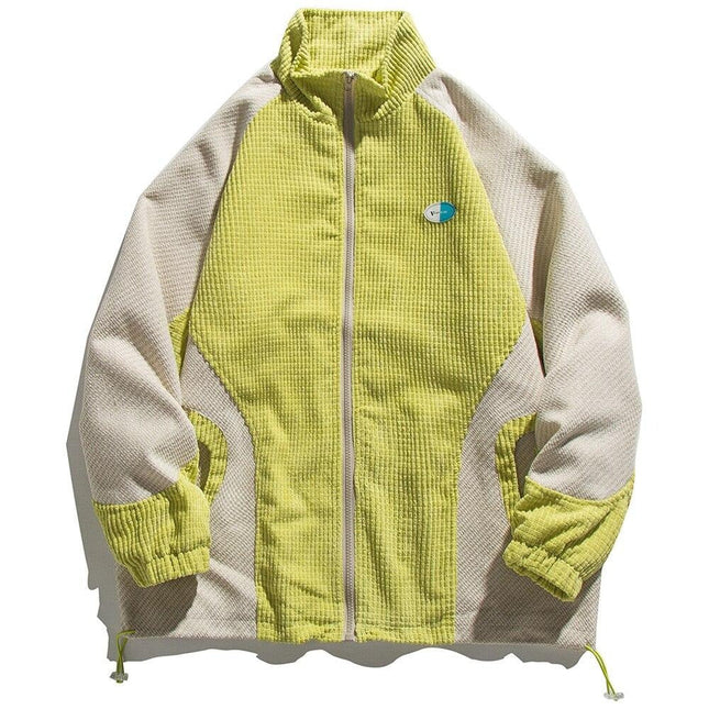 Track Jacket Men Color Block Drawstring Zipper Coats Autumn Loose Cozy Retro Harajuku Fashion Outwear Couple Streetwear-0