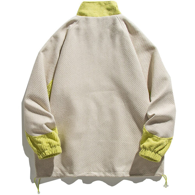 Track Jacket Men Color Block Drawstring Zipper Coats Autumn Loose Cozy Retro Harajuku Fashion Outwear Couple Streetwear-4