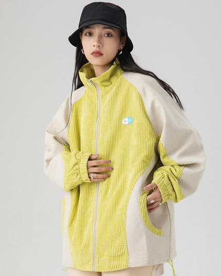 Track Jacket Men Color Block Drawstring Zipper Coats Autumn Loose Cozy Retro Harajuku Fashion Outwear Couple Streetwear-1