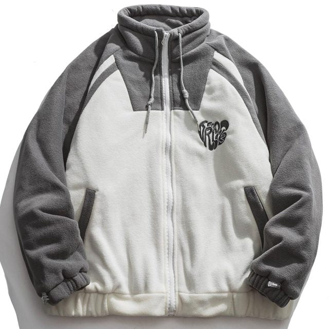 Jacket Men Letter Embroidery Color Block Soft Cozy Zipper Coats Unisex Casual Retro Simple Fashion Thick Outwear Winter-3