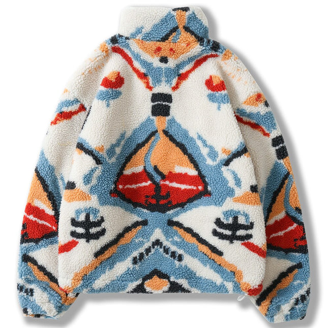 Lambswool Winter Jacket Men Colorful Tie Dye Pockets Zipper Furry Coats Couple Harajuku Fashion Warm Outwear Streetwear-1
