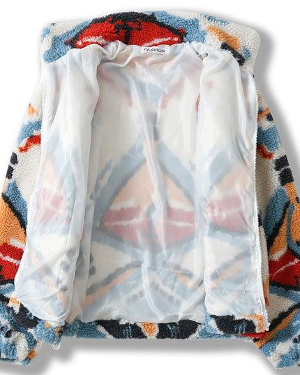 Lambswool Winter Jacket Men Colorful Tie Dye Pockets Zipper Furry Coats Couple Harajuku Fashion Warm Outwear Streetwear-2