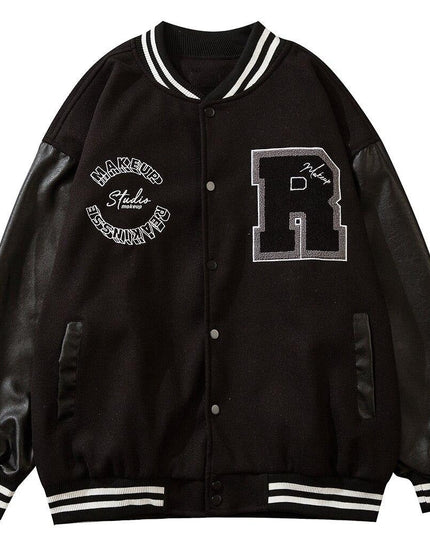 Varsity Jacket Men Leather Patchwork Letter Patch Baseball Coats Harajuku All-match Casual College Style Bomber Outwear-0