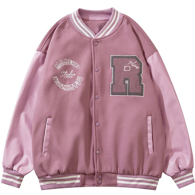 Varsity Jacket Men Leather Patchwork Letter Patch Baseball Coats Harajuku All-match Casual College Style Bomber Outwear-2
