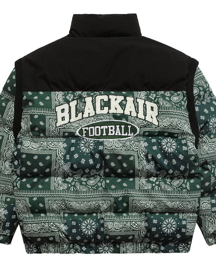 Parka Winter Jacket Men Furry Letter Paisley Printed Patchwork Hip Hop Fashion Loose Warm Cozy Sleeves Detachable Coats-1
