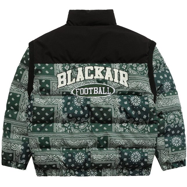 Parka Winter Jacket Men Furry Letter Paisley Printed Patchwork Hip Hop Fashion Loose Warm Cozy Sleeves Detachable Coats-1