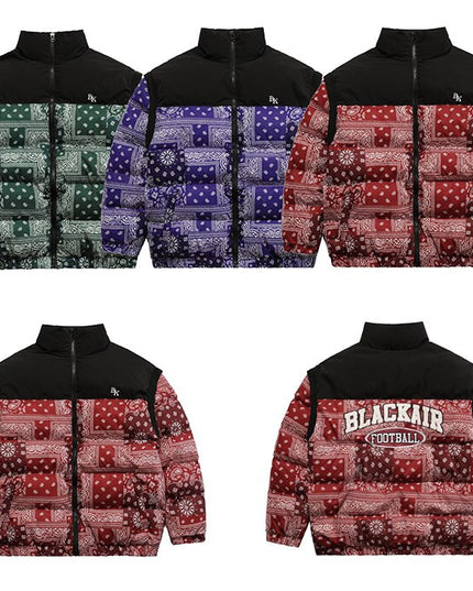 Parka Winter Jacket Men Furry Letter Paisley Printed Patchwork Hip Hop Fashion Loose Warm Cozy Sleeves Detachable Coats-4