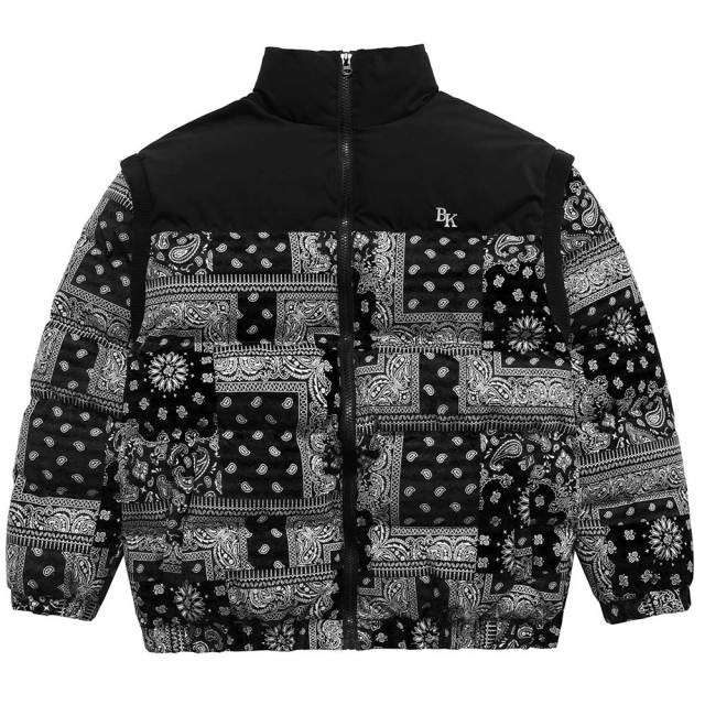 Parka Winter Jacket Men Furry Letter Paisley Printed Patchwork Hip Hop Fashion Loose Warm Cozy Sleeves Detachable Coats-2