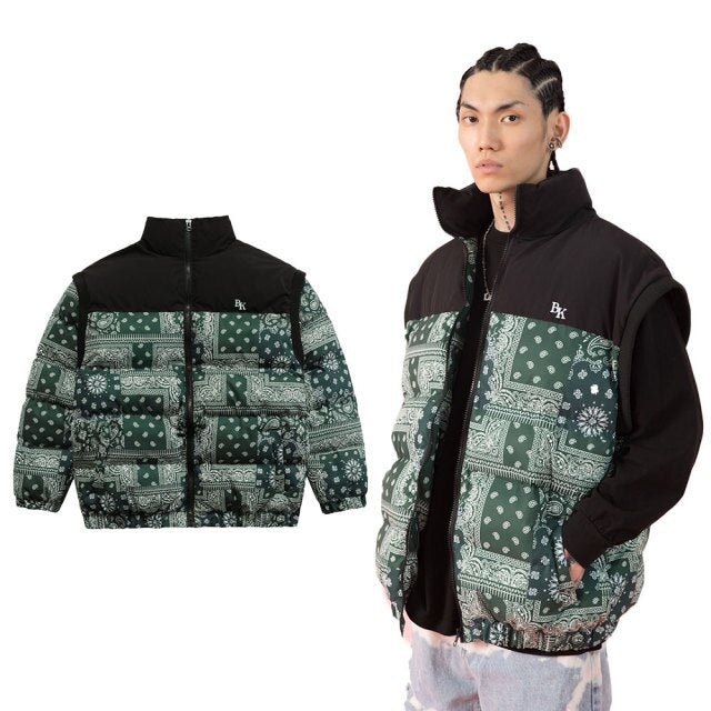 Parka Winter Jacket Men Furry Letter Paisley Printed Patchwork Hip Hop Fashion Loose Warm Cozy Sleeves Detachable Coats-6