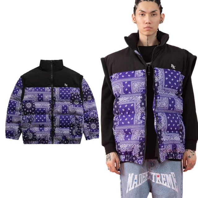 Parka Winter Jacket Men Furry Letter Paisley Printed Patchwork Hip Hop Fashion Loose Warm Cozy Sleeves Detachable Coats-3