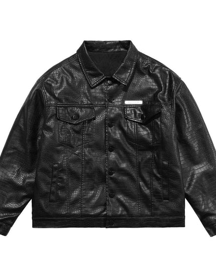 Leather Parkas Jackets Men Pockets Thick Black Motorcycle Jacket Vintage High Street Punk Fashion Turn-down Collar Coat-0