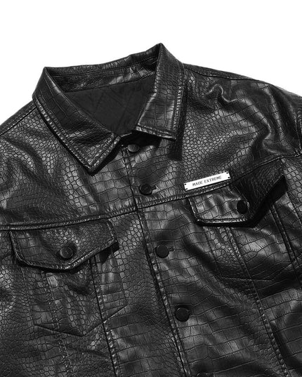 Leather Parkas Jackets Men Pockets Thick Black Motorcycle Jacket Vintage High Street Punk Fashion Turn-down Collar Coat-2