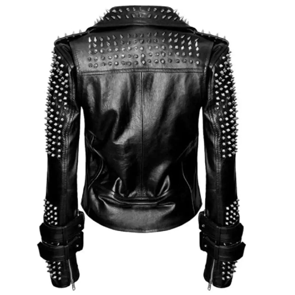 Women’s Punk Rock Black Studded & Spiked Leather Jacket-1
