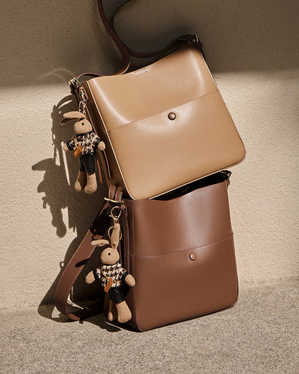 Rabbit Charm Cappuccino Crossbody Bucket Bag-1