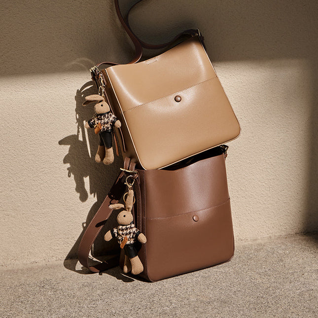 Rabbit Charm Cappuccino Crossbody Bucket Bag-1