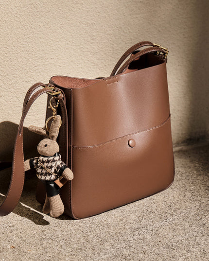 Rabbit Charm Cappuccino Crossbody Bucket Bag-2