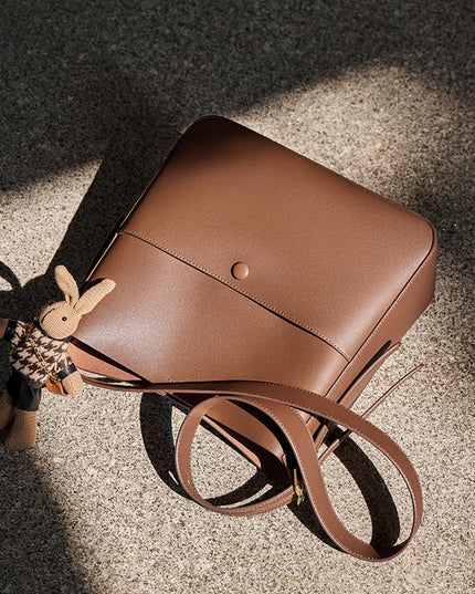 Rabbit Charm Cappuccino Crossbody Bucket Bag-3