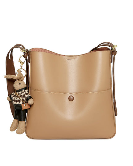 Rabbit Charm Cappuccino Crossbody Bucket Bag-5