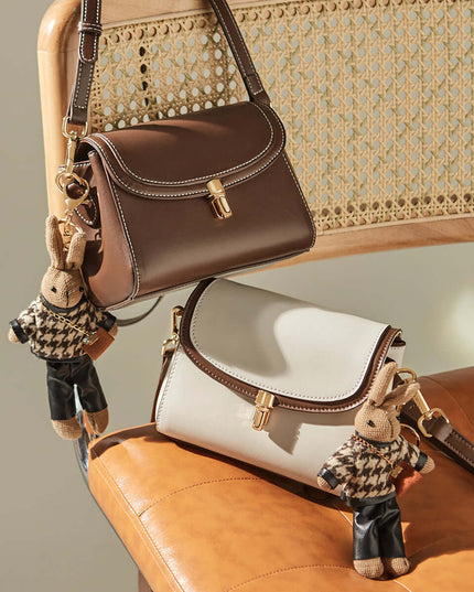 Rabbit Charm Contrast Leather Shoulder Bag-1
