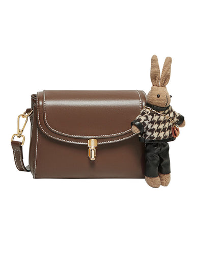 Rabbit Charm Contrast Leather Shoulder Bag-0