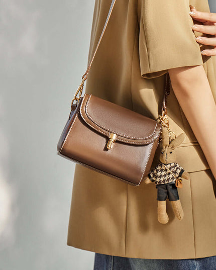 Rabbit Charm Contrast Leather Shoulder Bag-2