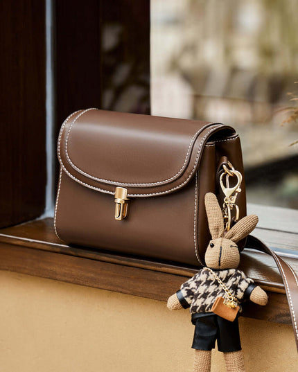 Rabbit Charm Contrast Leather Shoulder Bag-3