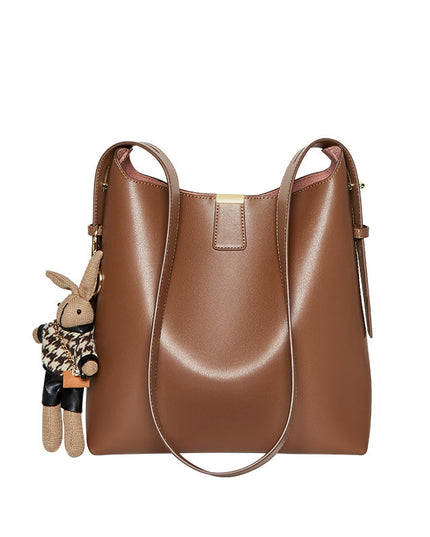 Rabbit Charm Leather Work Tote Bag-0
