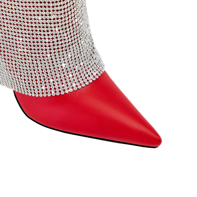 Red Knee High Boots with Silver Glittery Panel-4