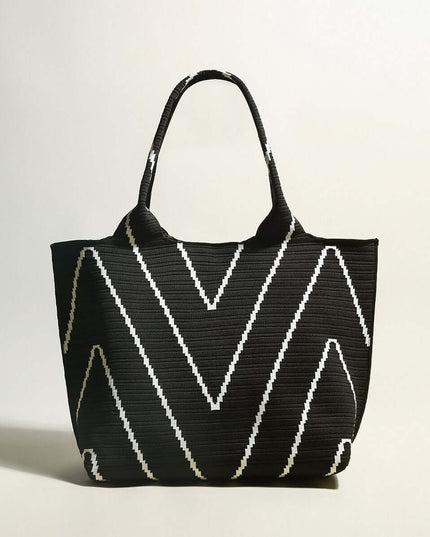 Retro Chevron Black Canvas Tote Bag-0