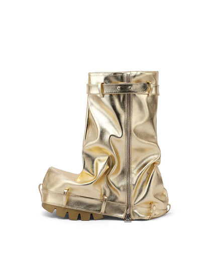 Ruched Loose Fit Metallic Boots-1
