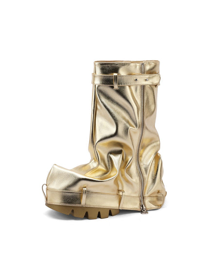 Ruched Loose Fit Metallic Boots-2