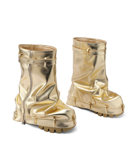 Ruched Loose Fit Metallic Boots-3