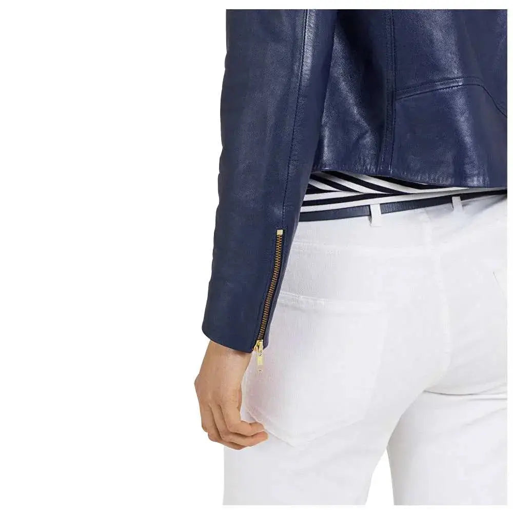 Women's Ruth Langsford Blue Leather Biker Jacket-3