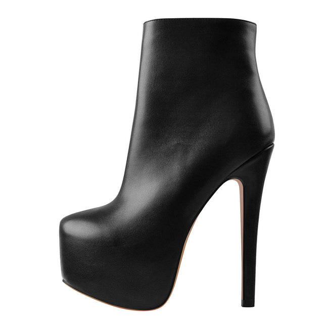 Sexy Black Platform Round Toe Stiletto Boots-1