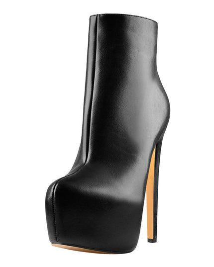 Sexy Black Platform Round Toe Stiletto Boots-2