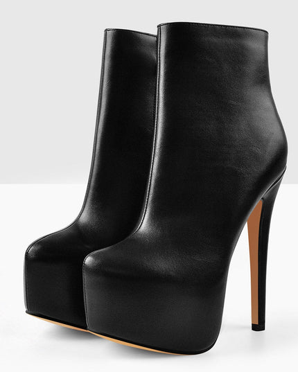 Sexy Black Platform Round Toe Stiletto Boots-3