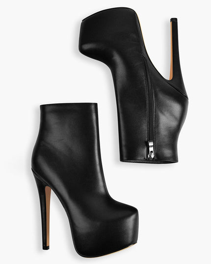 Sexy Black Platform Round Toe Stiletto Boots-4