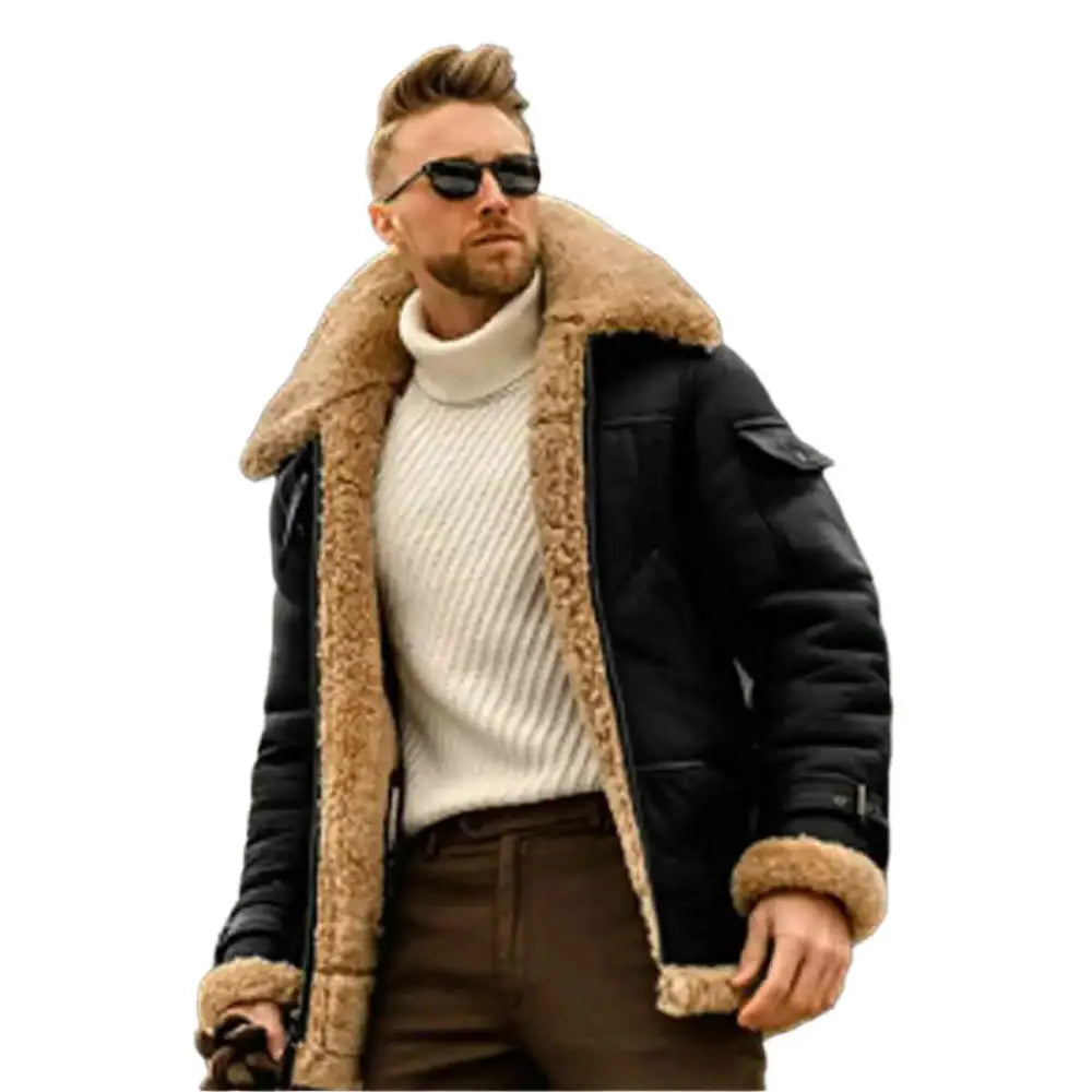 Mens Shearling Bomber Leather Jacket-0