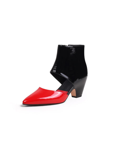 Shiny Leather Cutout Ankle Boots-1