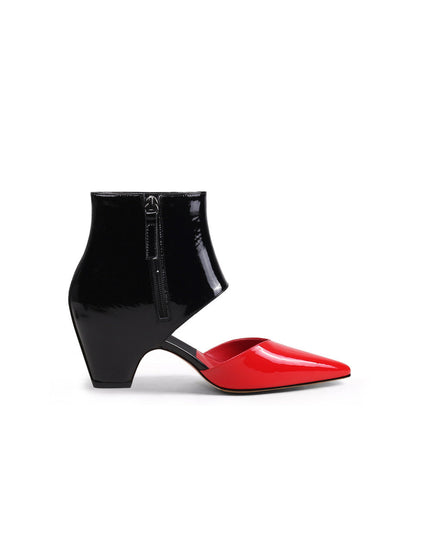 Shiny Leather Cutout Ankle Boots-2