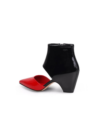 Shiny Leather Cutout Ankle Boots-3