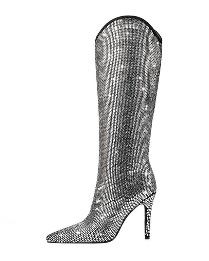 Silver Encrusted Metallic Knee High Boots-2