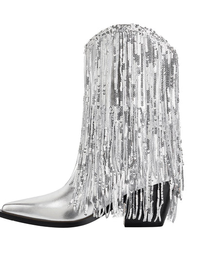 Silver Fringe Cowboy Ankle Boots-0