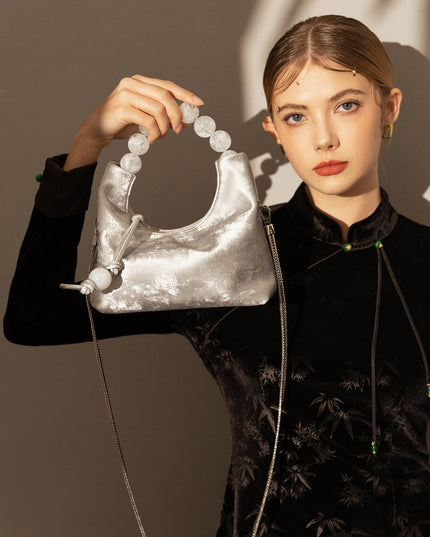 Silver Pearl Top Handle Bag-4