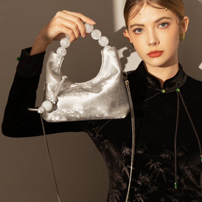 Silver Pearl Top Handle Bag-4