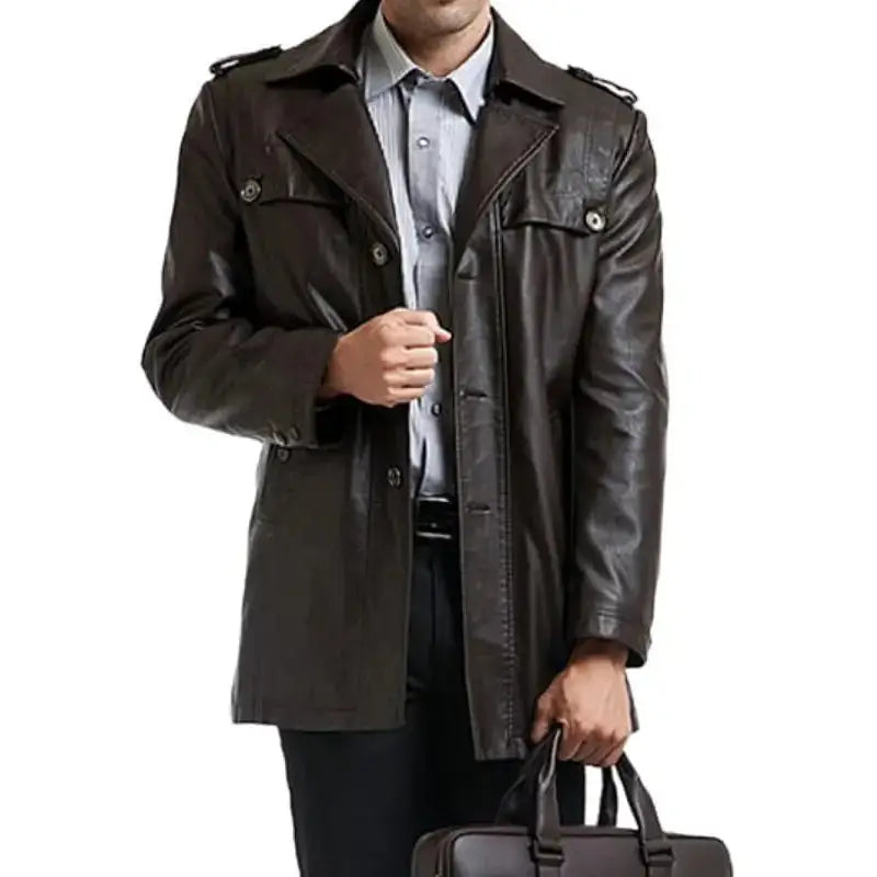 Men’s Black Motorcycle Leather Coat-4