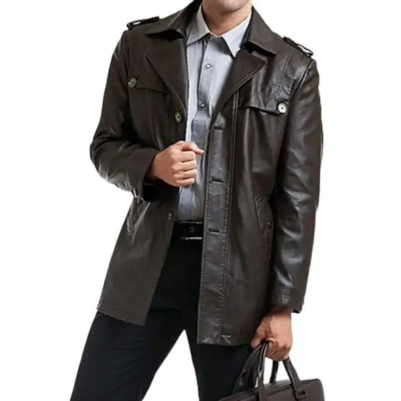 Men’s Black Motorcycle Leather Coat-0